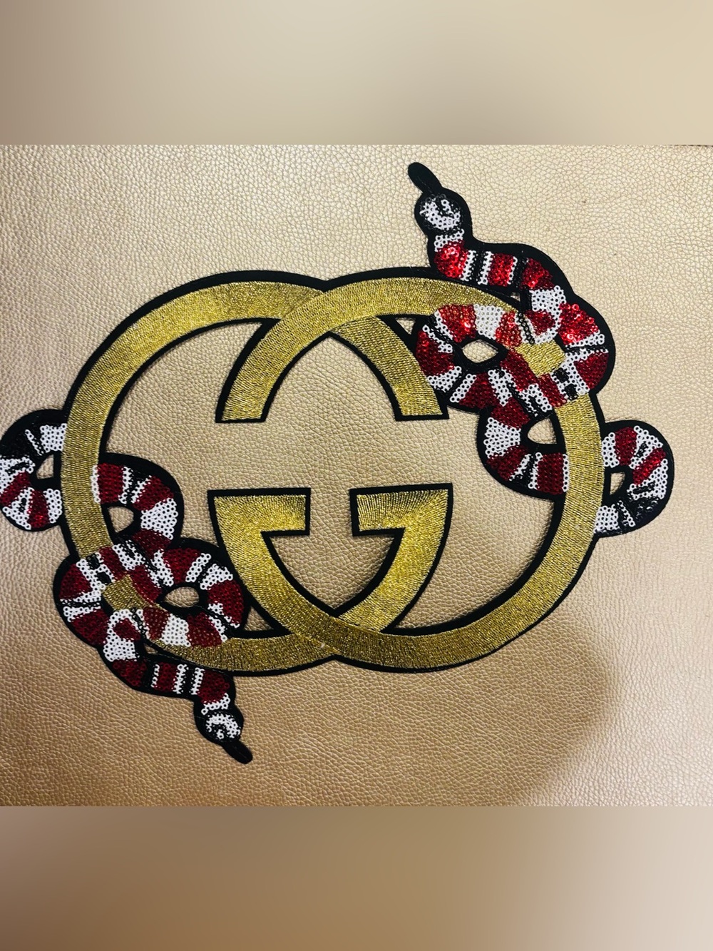 Gucci Gold Interlocking GG iron on Patch with Red, White & Black Snake